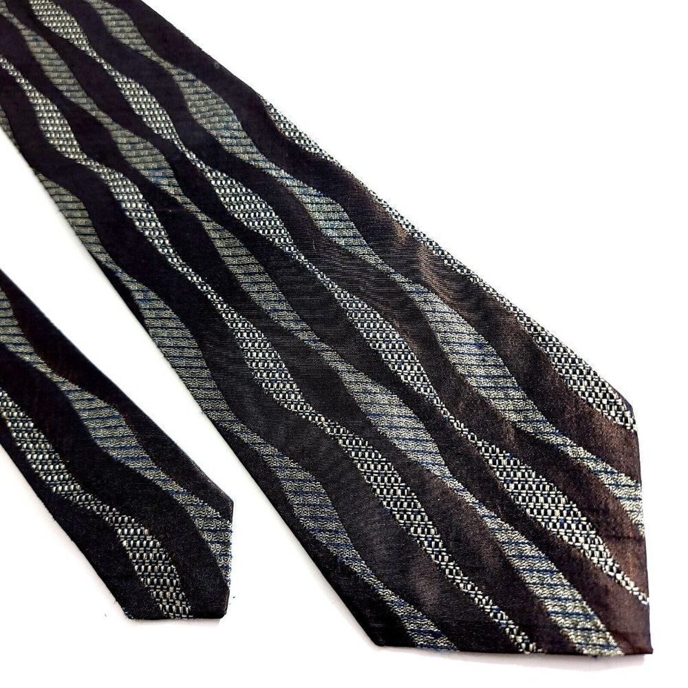 Daniel Craig Brown Gray Metallic Woven Abstract Wide Silk‎ Tie Italy
